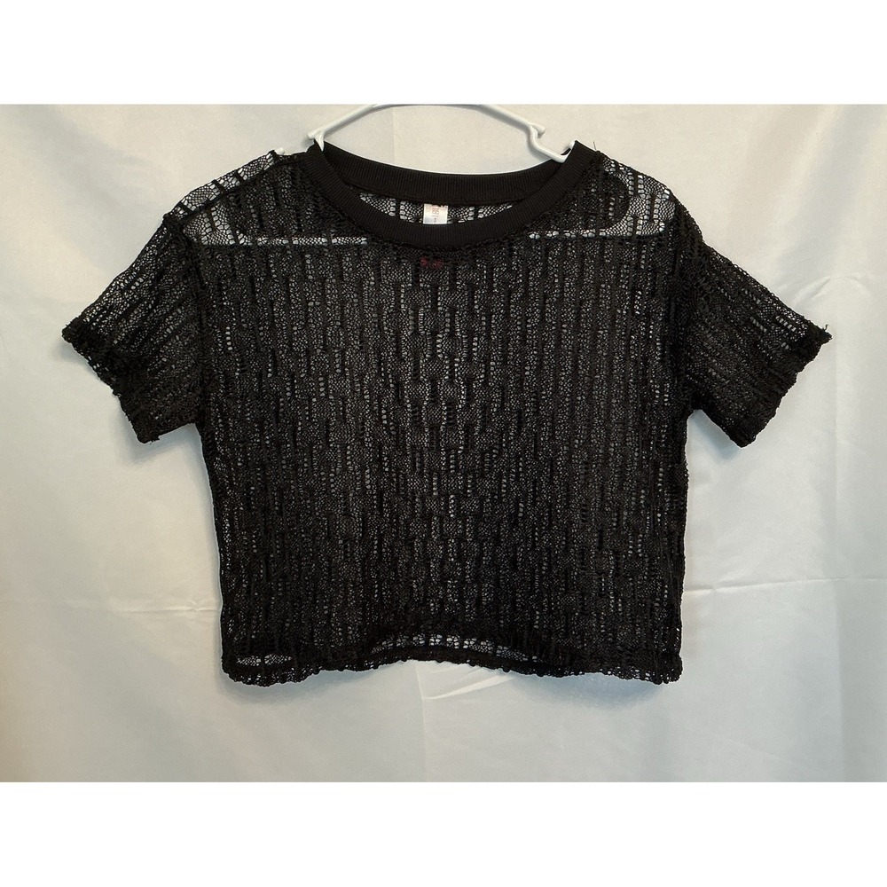 Black Mesh Swim Cover Up Top Boxy Short Sleeve No Boundaries - Size S ( 3 - 5 )
